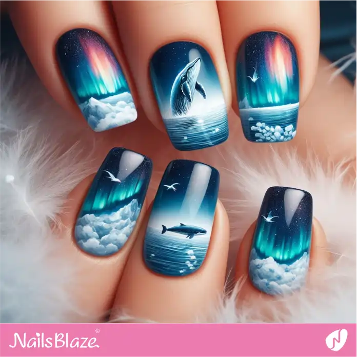 Nail Design with Whales Breaching Through Icy Waters | Polar Wonders Nails - NB3169